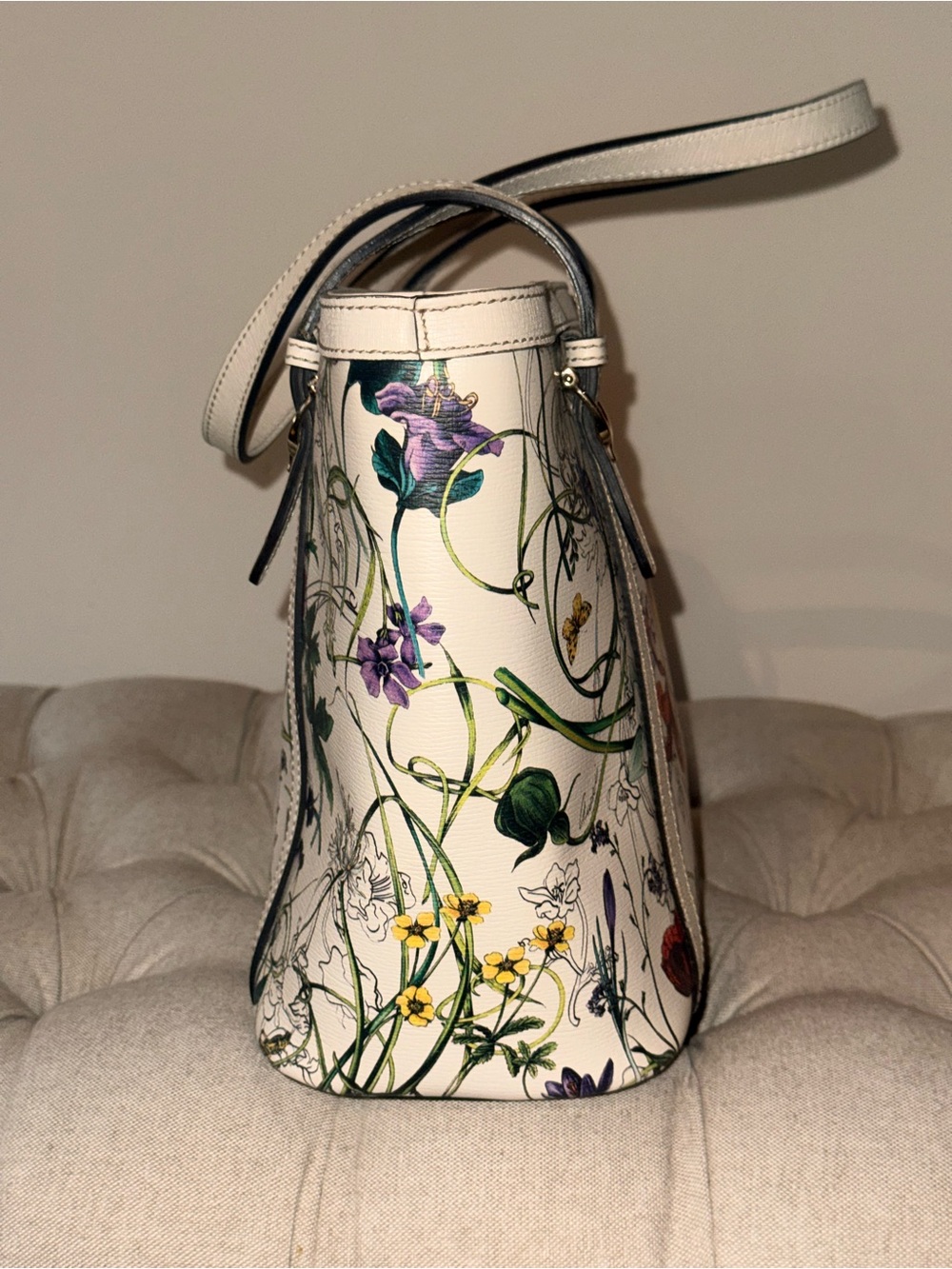 Gucci Flora Nice All Leather Tote Bag Ivory - Picture 2 of 16